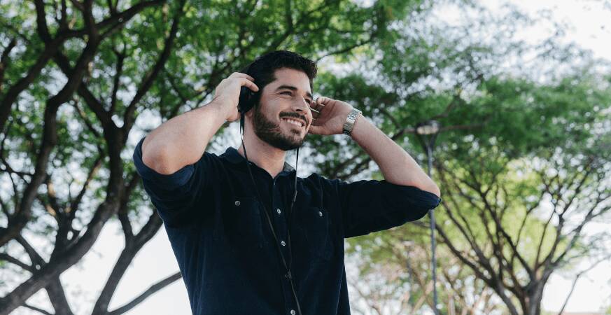 men listening to music